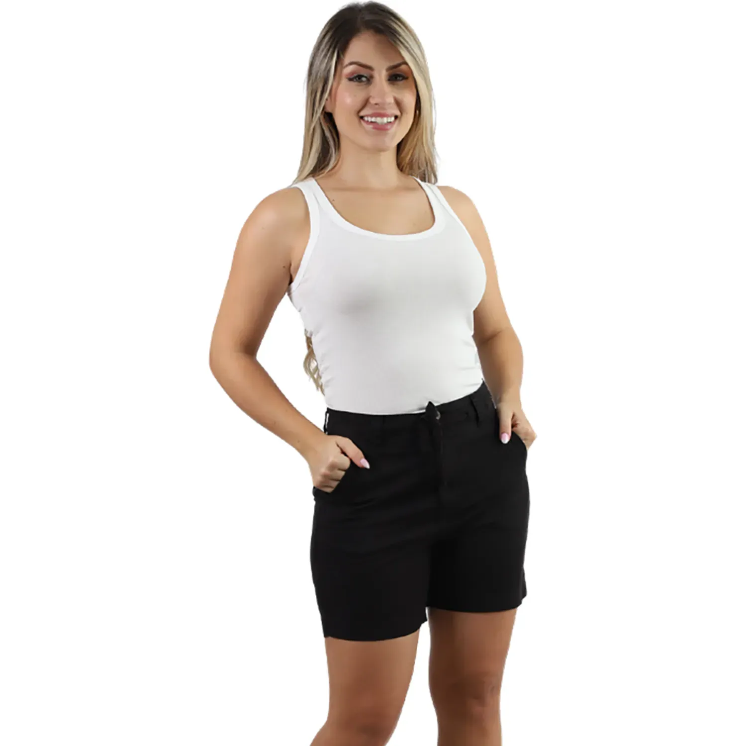 Short Fordan Jeans Mujer 3969 C/Twill En Cintura Y Tapas color negro | Platanitos