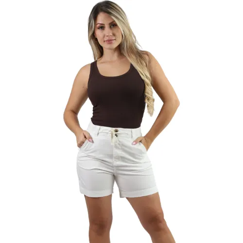 Short Fordan Jeans Mujer 3969 C/Twill En Cintura Y Tapas color marfil | Platanitos