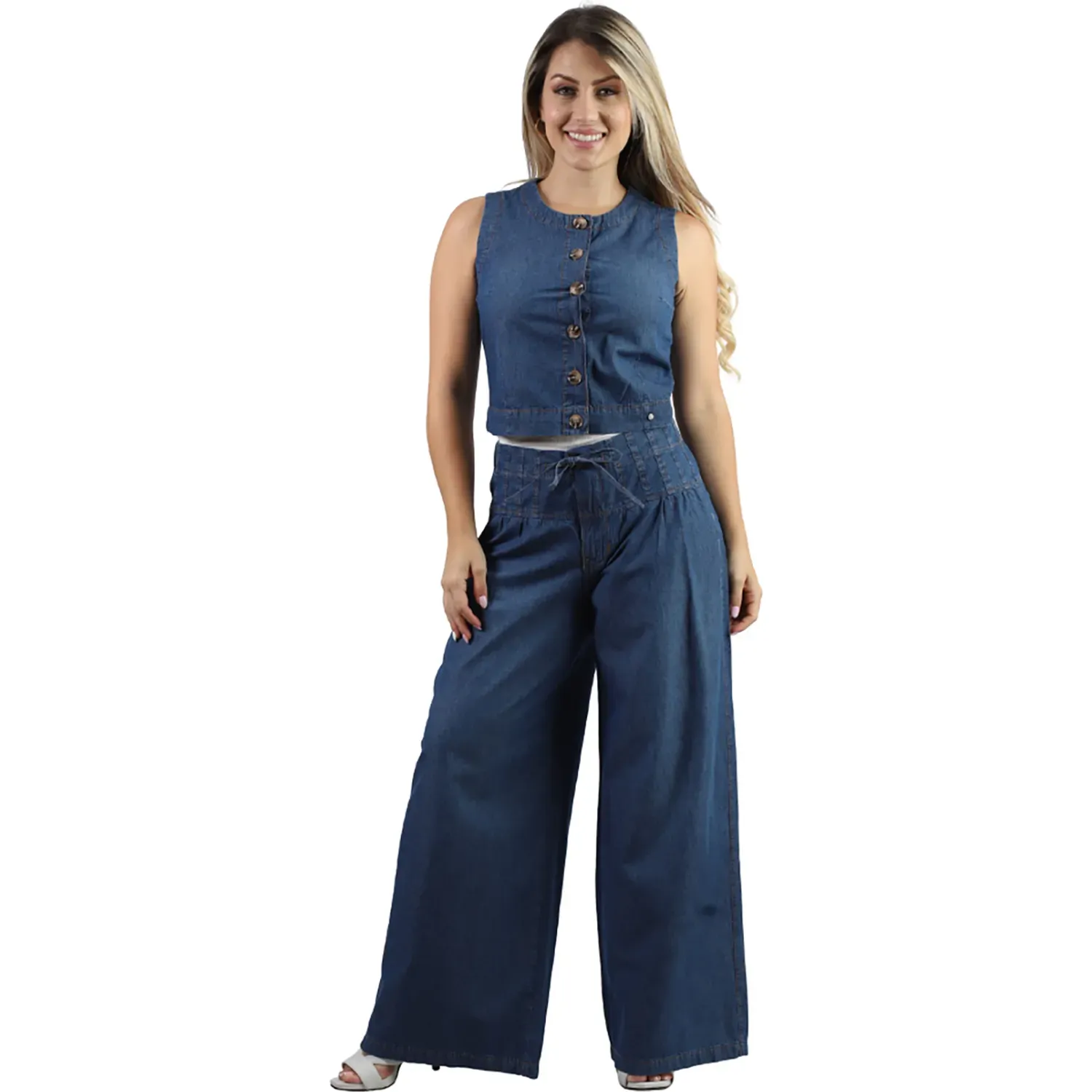 Pantalon Fordan Jeans Jean Mujer 3971 Palazzo C/Elastico Bolsillo Ojal color stone blue | Platanitos