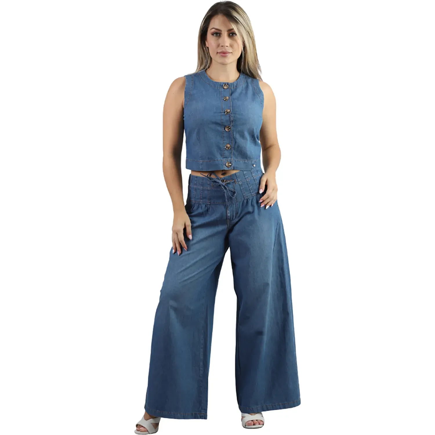 Pantalon Fordan Jeans Jean Mujer 3971 Palazzo C/Elastico Bolsillo Ojal color used blue | Platanitos