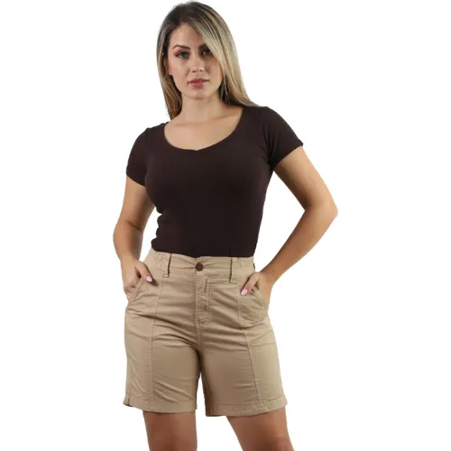 Torero Fordan Jeans Mujer 3972 C/Elastico Y Bolsillo Parche color beige | Platanitos