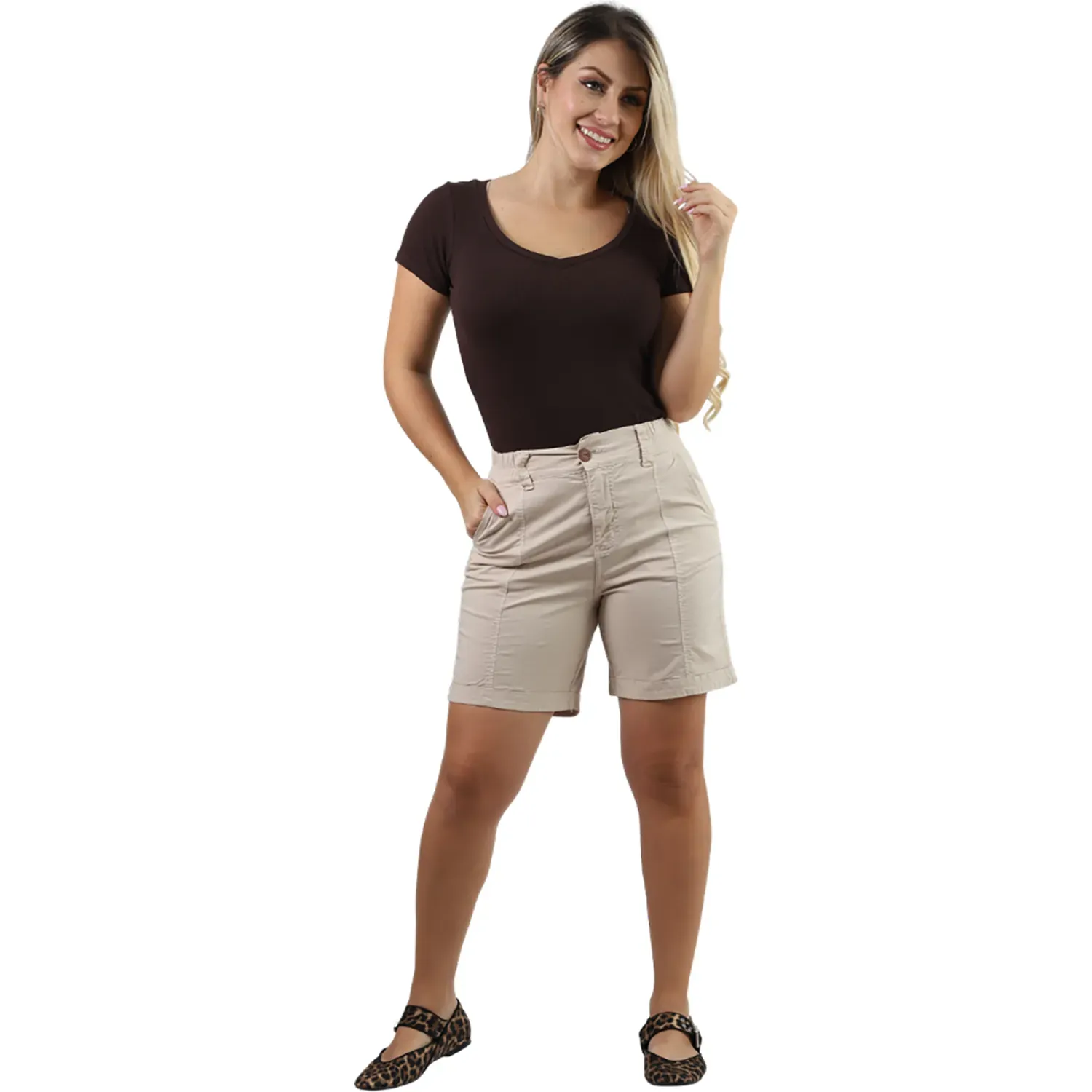 Torero Fordan Jeans Mujer 3972 C/Elastico Y Bolsillo Parche color arena | Platanitos