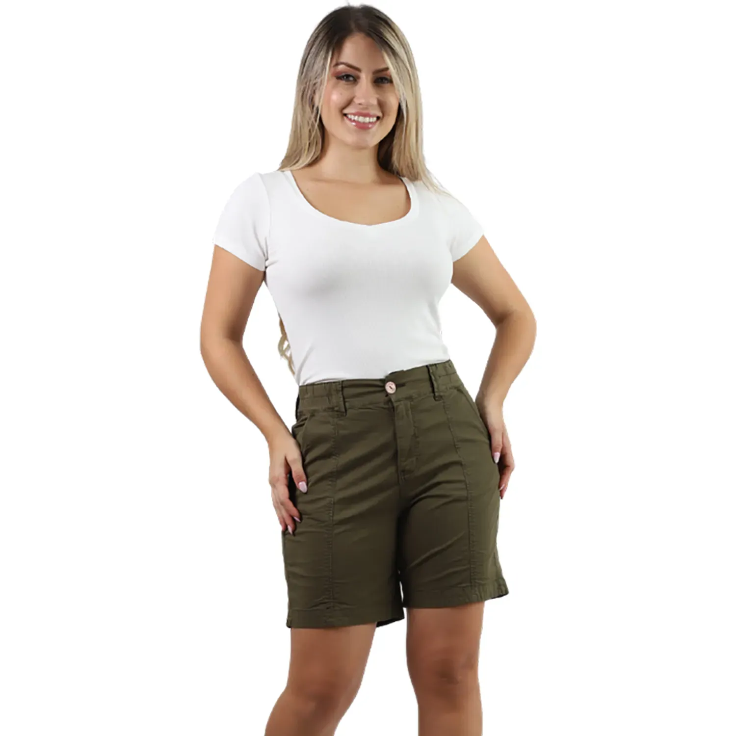 Torero Fordan Jeans Mujer 3972 C/Elastico Y Bolsillo Parche color verde militar | Platanitos