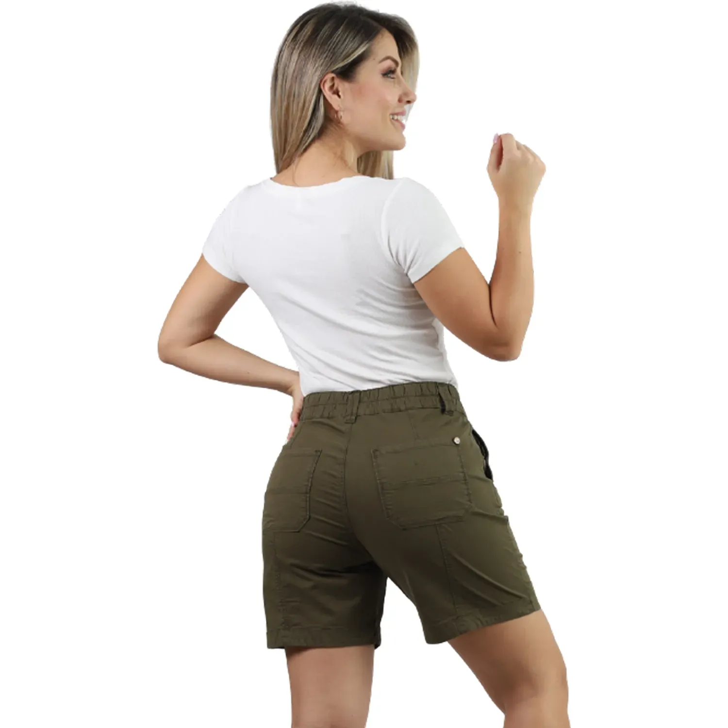 Torero Fordan Jeans Mujer 3972 C/Elastico Y Bolsillo Parche color verde militar | Platanitos