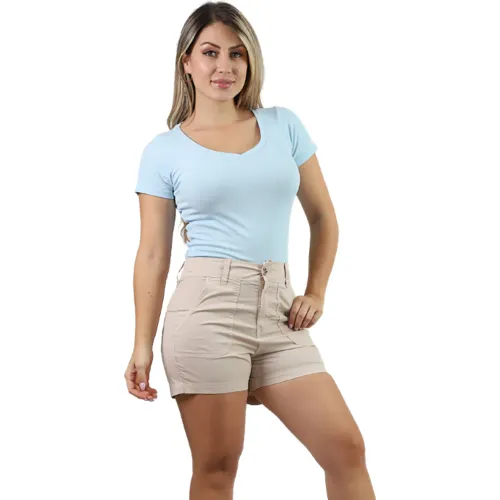 Short Fordan Jeans Mujer 3974 C/Elastico Espaldar Y Bolsillo Parche color beige | Platanitos