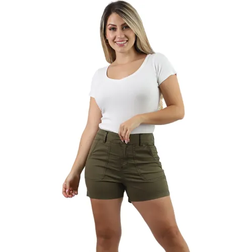 Short Fordan Jeans Mujer 3974 C/Elastico Espaldar Y Bolsillo Parche color verde | Platanitos
