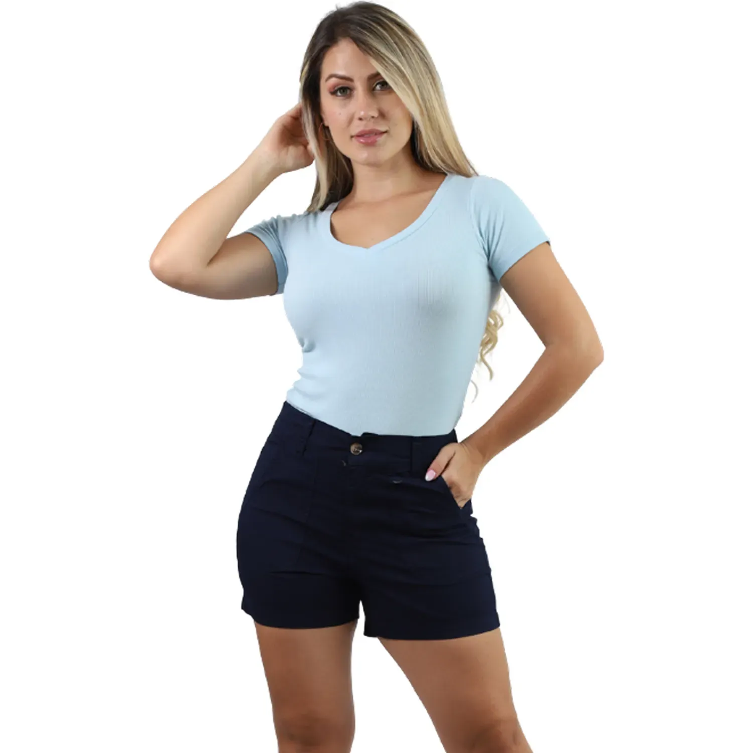 Short Fordan Jeans Mujer 3974 C/Elastico Espaldar Y Bolsillo Parche color blue navy | Platanitos