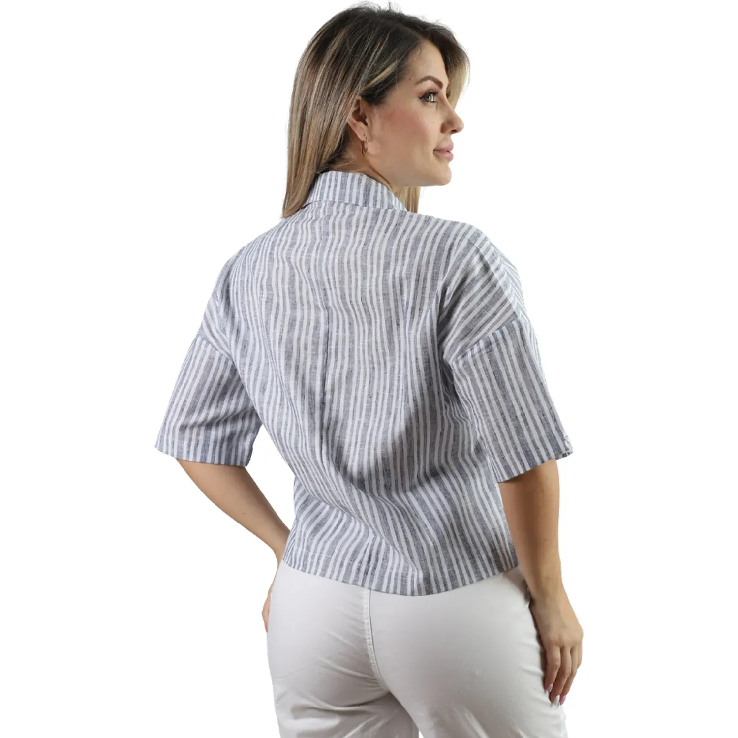 Blusa Fordan Jeans Manga Corta Mujer 3960 Cuello Camisero color azul | Platanitos