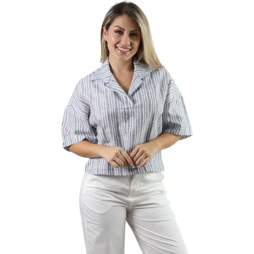 Blusa Fordan Jeans Manga Corta Mujer 3960 Cuello Camisero color azul | Platanitos