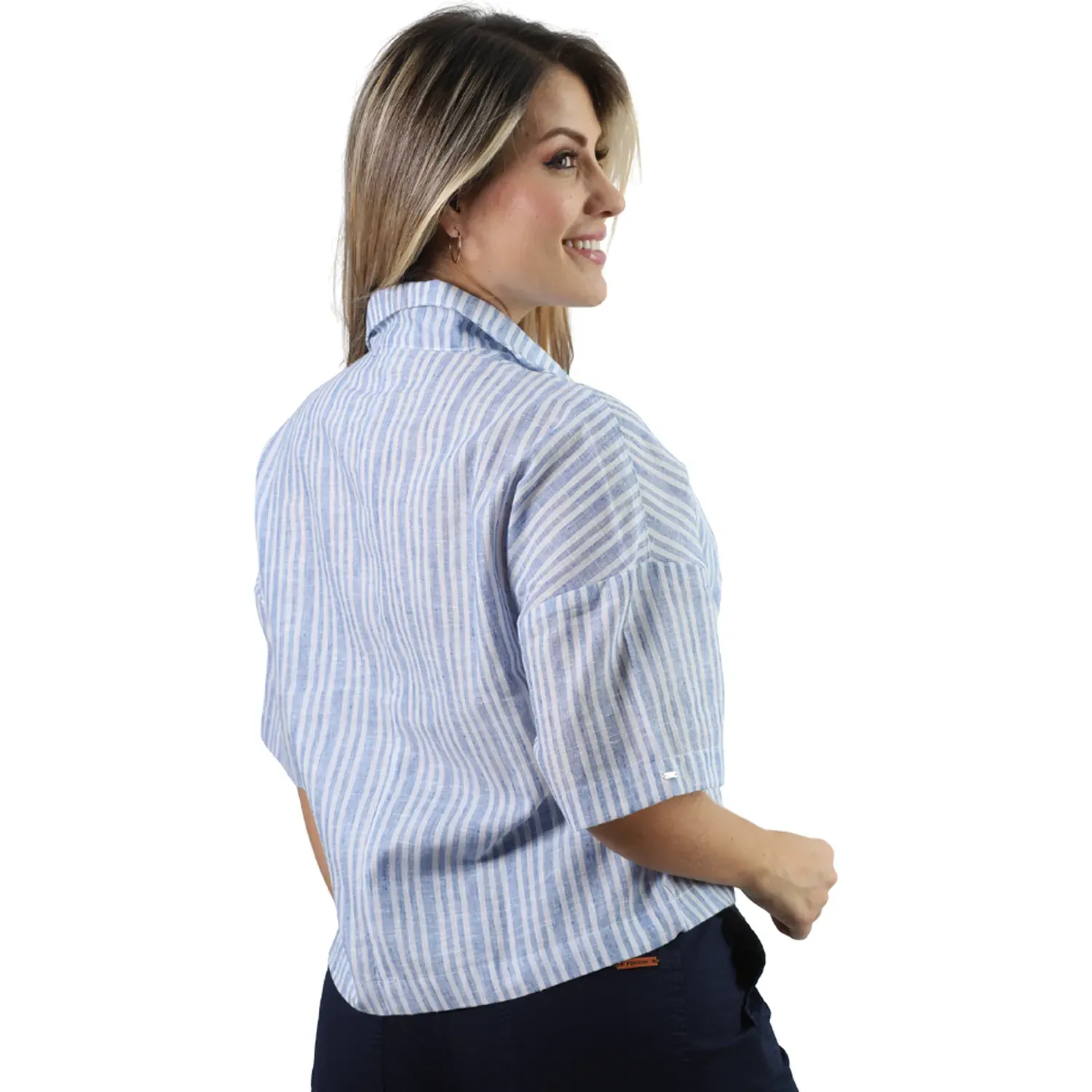 Blusa Fordan Jeans Manga Corta Mujer 3960 Cuello Camisero color celeste | Platanitos