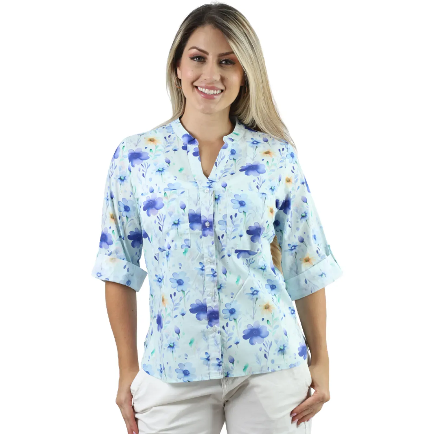 Blusa Fordan Jeans Mujer 3965  Manga 3/4 Cuello Neru color azul | Platanitos