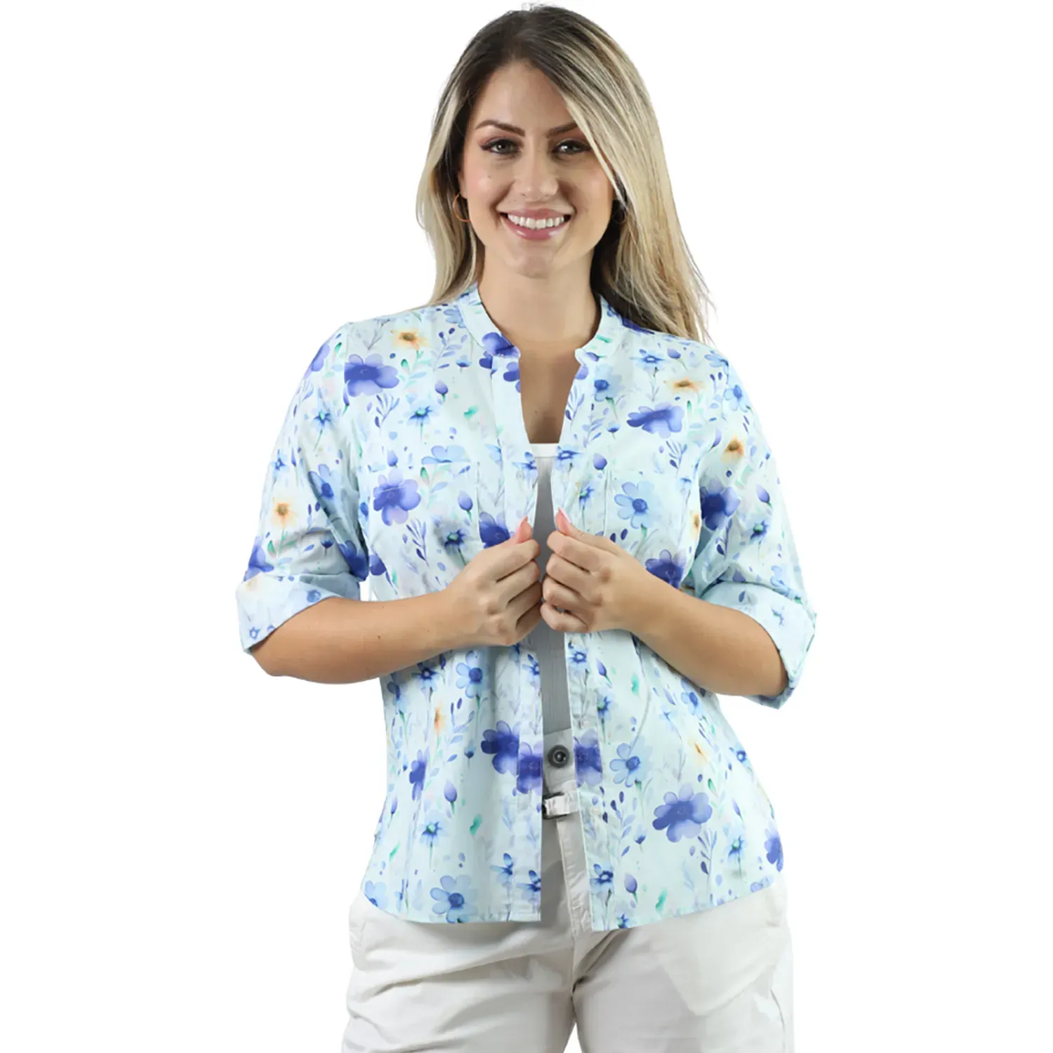 Blusa Fordan Jeans Mujer 3965  Manga 3/4 Cuello Neru color azul | Platanitos