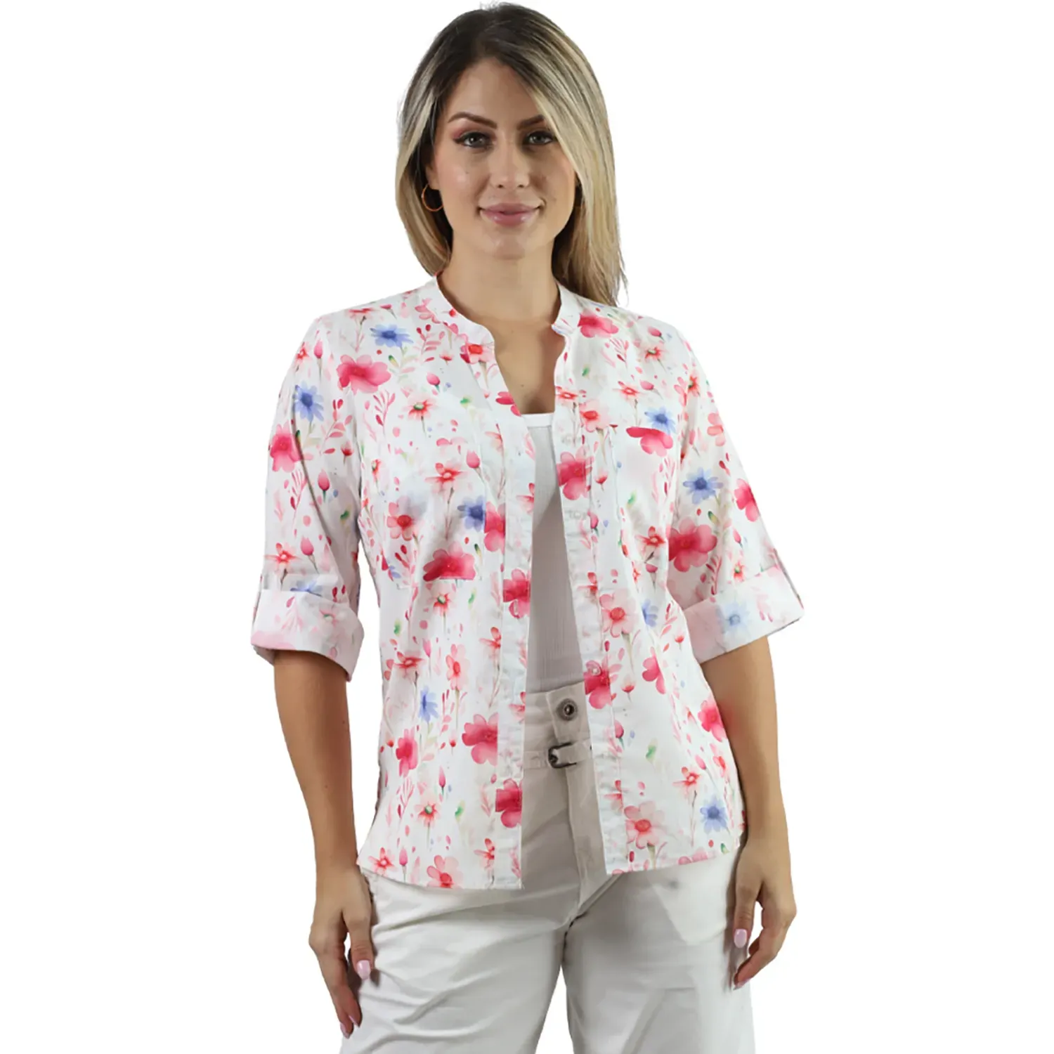 Blusa Fordan Jeans Mujer 3965  Manga 3/4 Cuello Neru color rosado | Platanitos