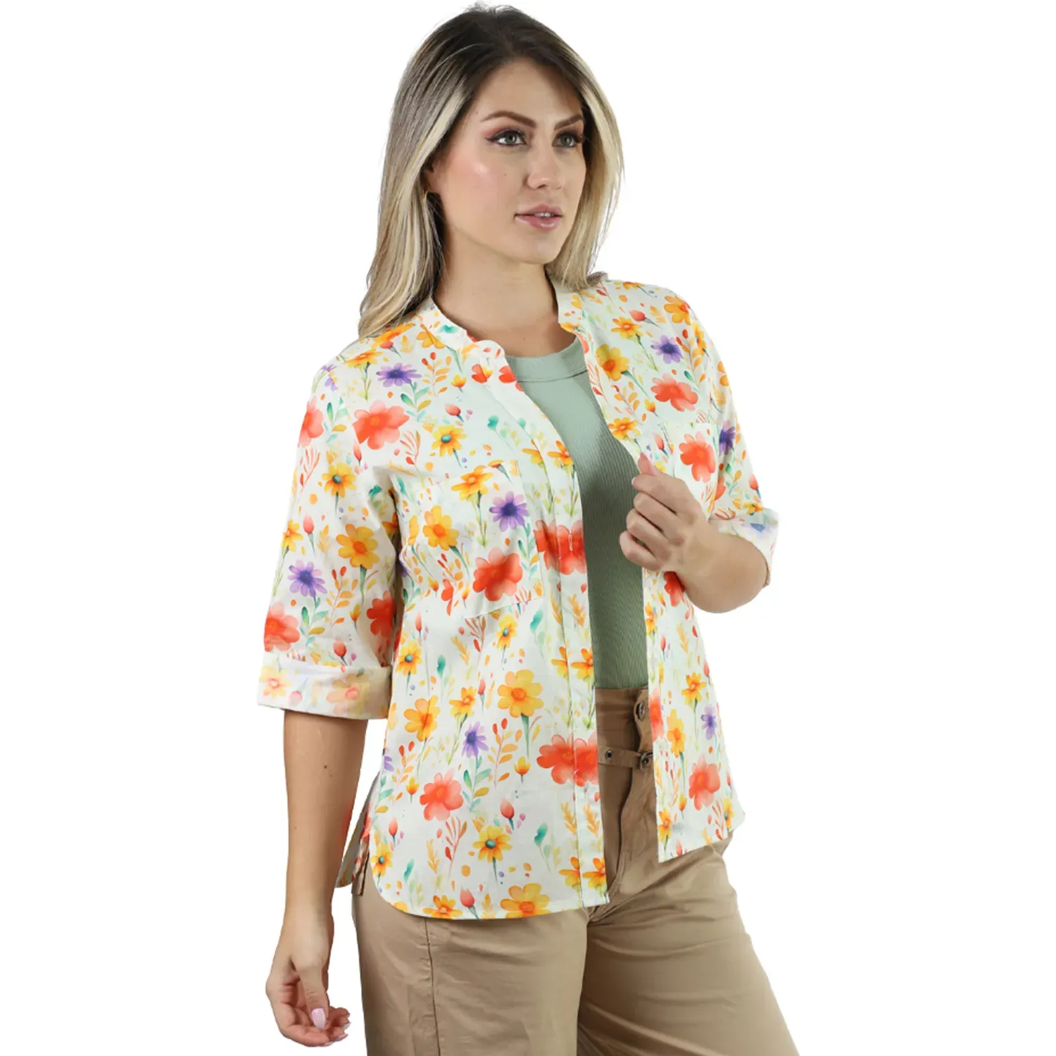 Blusa Fordan Jeans Mujer 3965  Manga 3/4 Cuello Neru color naranja | Platanitos