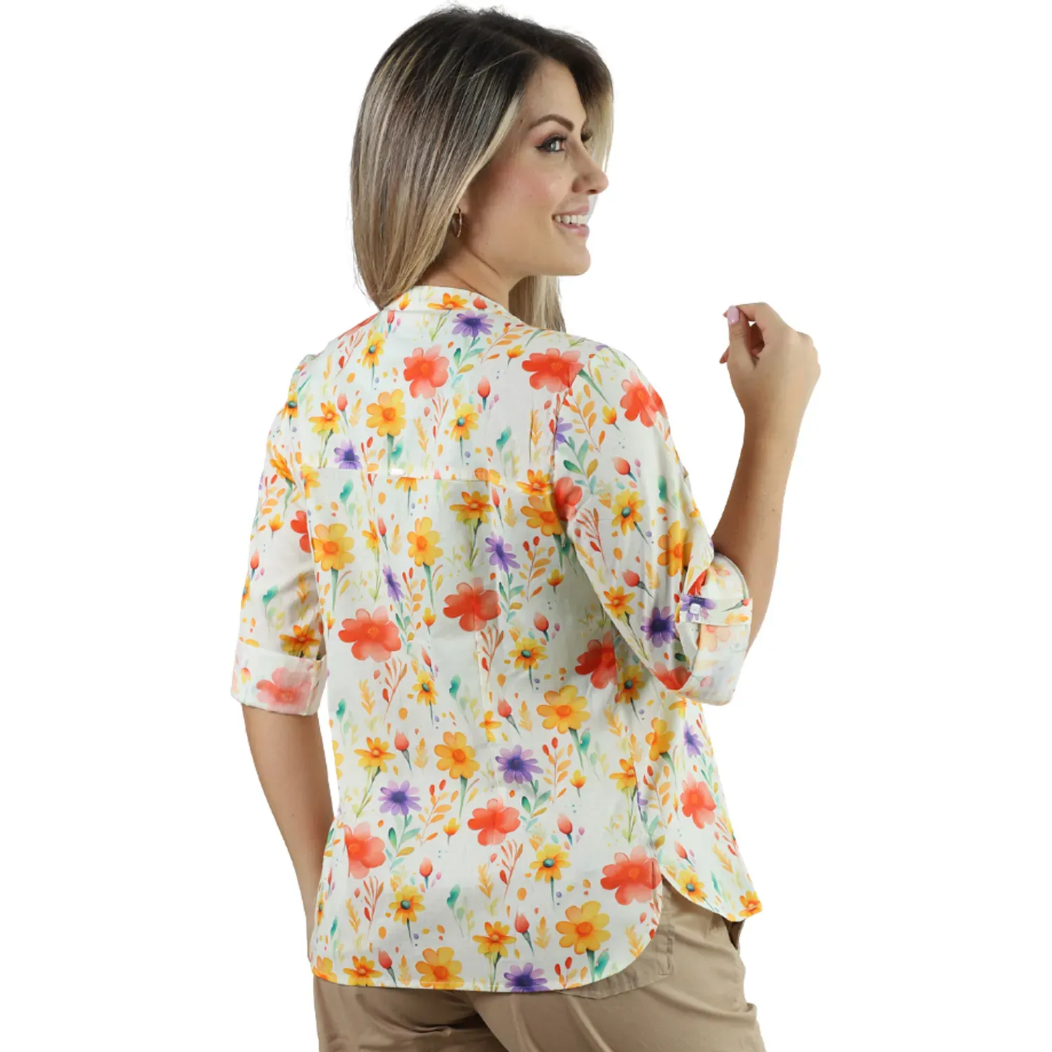 Blusa Fordan Jeans Mujer 3965  Manga 3/4 Cuello Neru color naranja | Platanitos