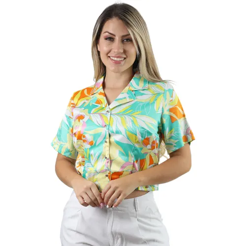 Blusa Fordan Jeans Manga Corta Mujer 3967 Cuello C/Solapa color verde | Platanitos