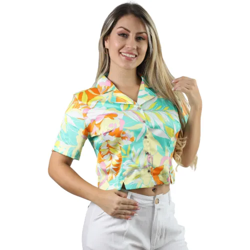 FORDAN JEANS Blusa Manga Corta Mujer 3967 Cuello C/Solapa