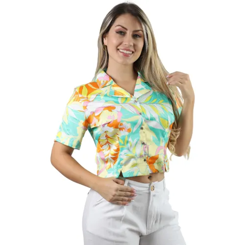 FORDAN JEANS Blusa Manga Corta Mujer 3967 Cuello C/Solapa