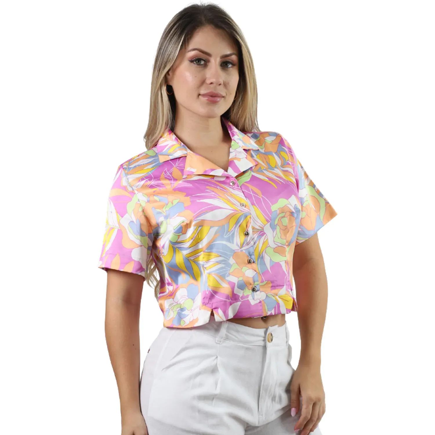 Blusa Fordan Jeans Manga Corta Mujer 3967 Cuello C/Solapa color violeta | Platanitos