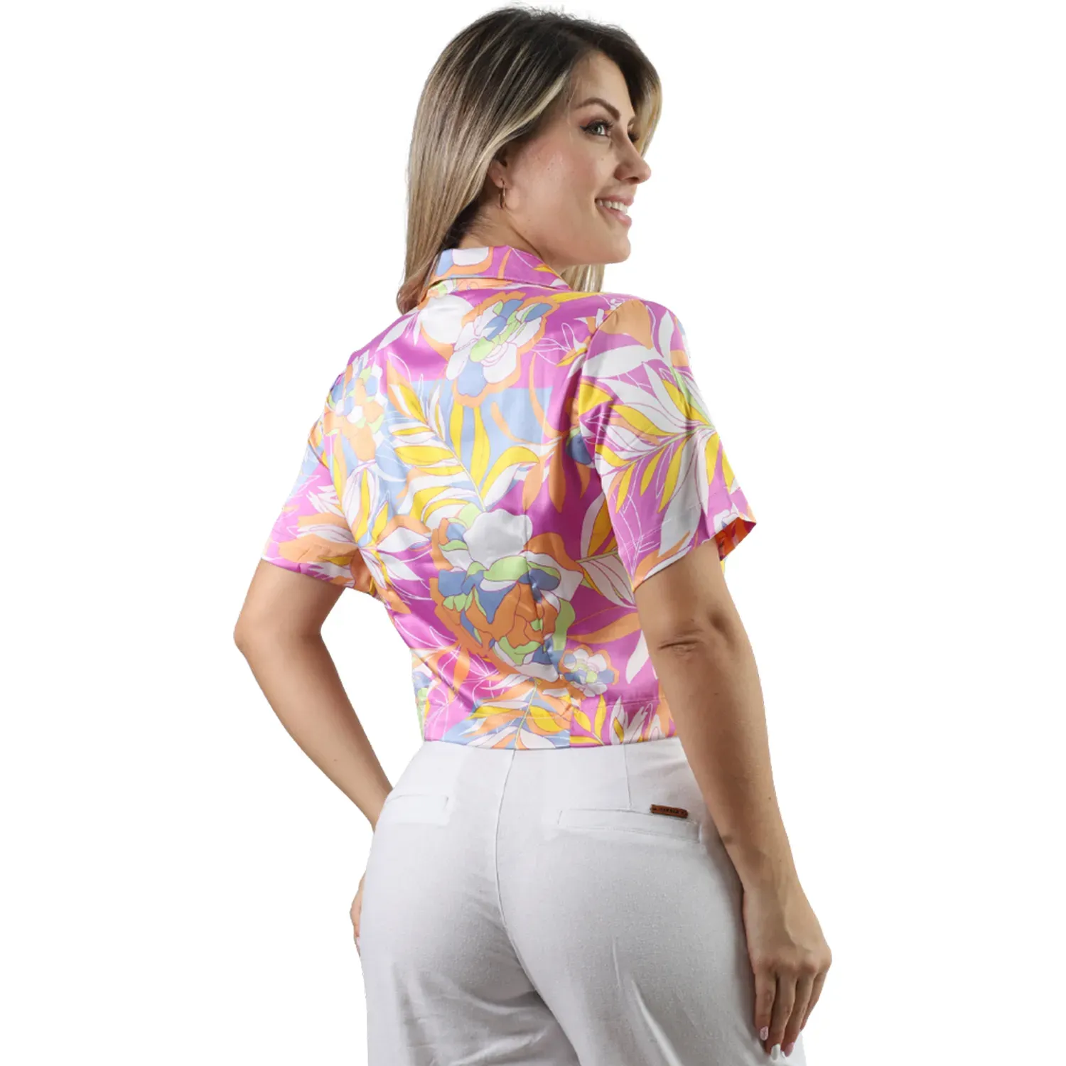 Blusa Fordan Jeans Manga Corta Mujer 3967 Cuello C/Solapa color violeta | Platanitos