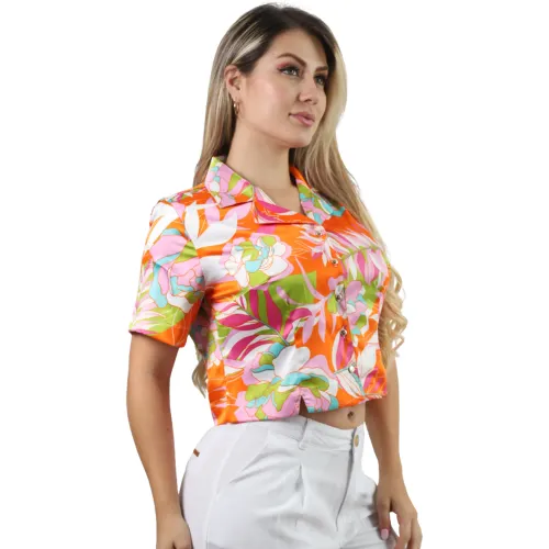 FORDAN JEANS Blusa Manga Corta Mujer 3967 Cuello C/Solapa