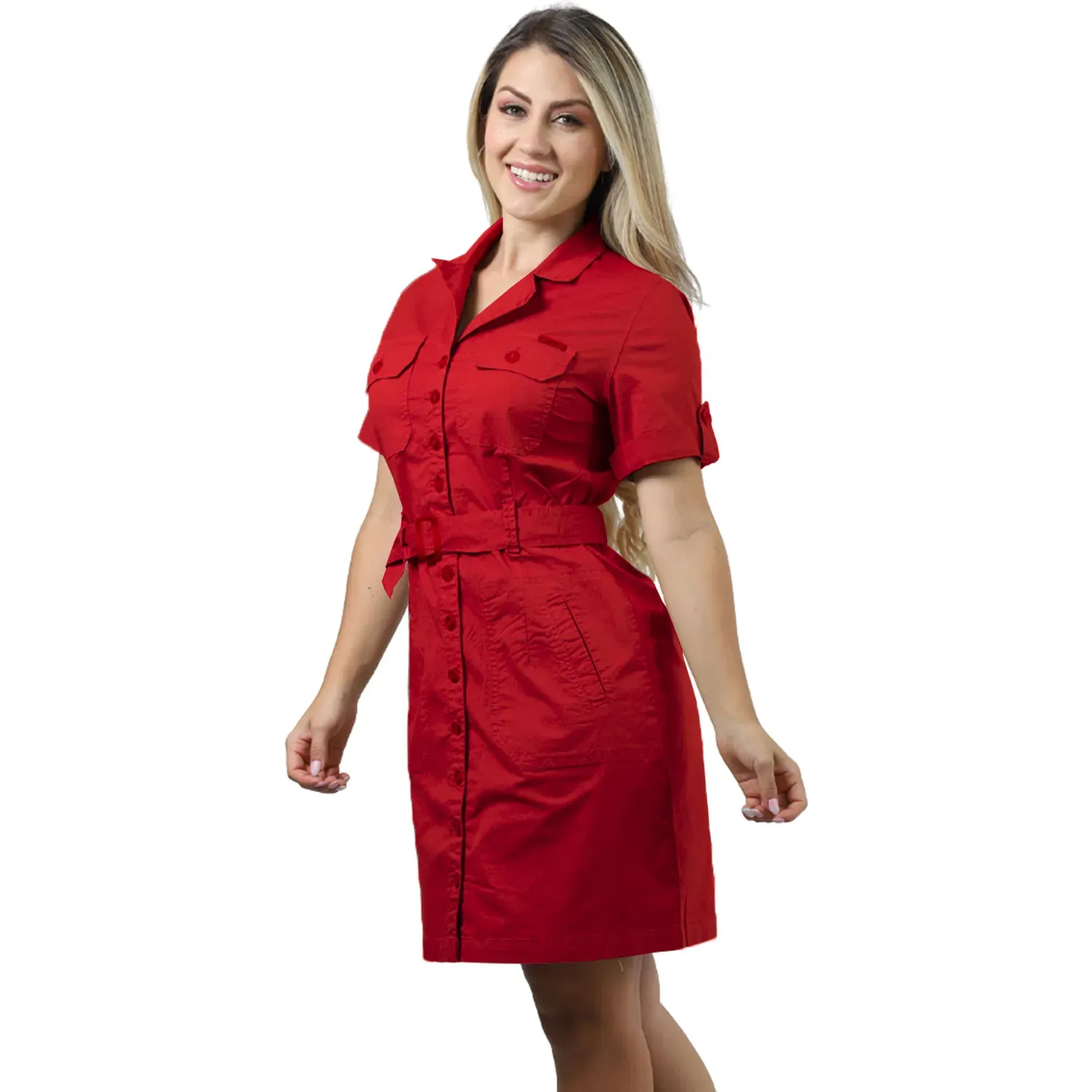 Yamper Fordan Jeans Mujer 3977 Cuello Sastre Manga Corta color rojo carmesi | Platanitos