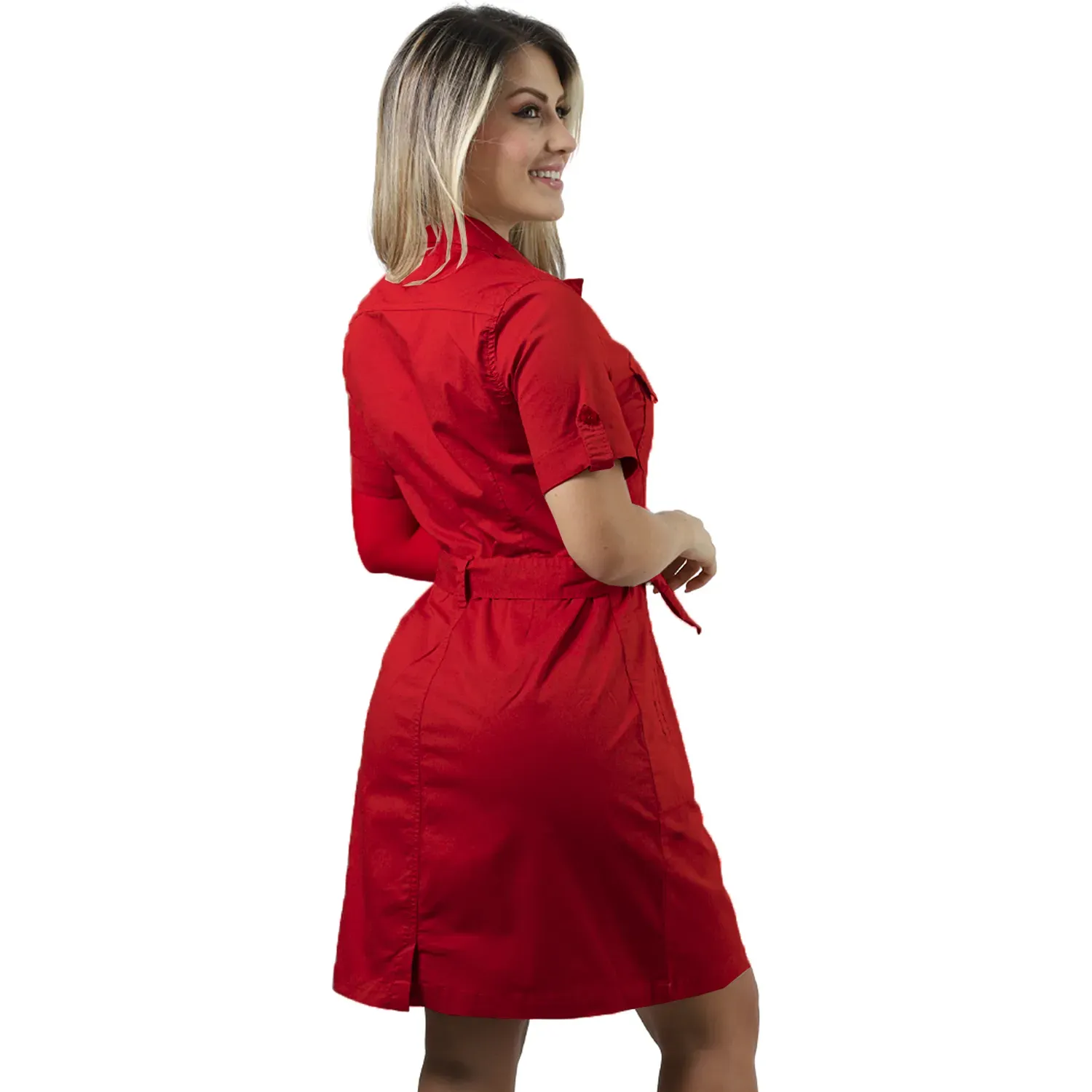 Yamper Fordan Jeans Mujer 3977 Cuello Sastre Manga Corta color rojo carmesi | Platanitos