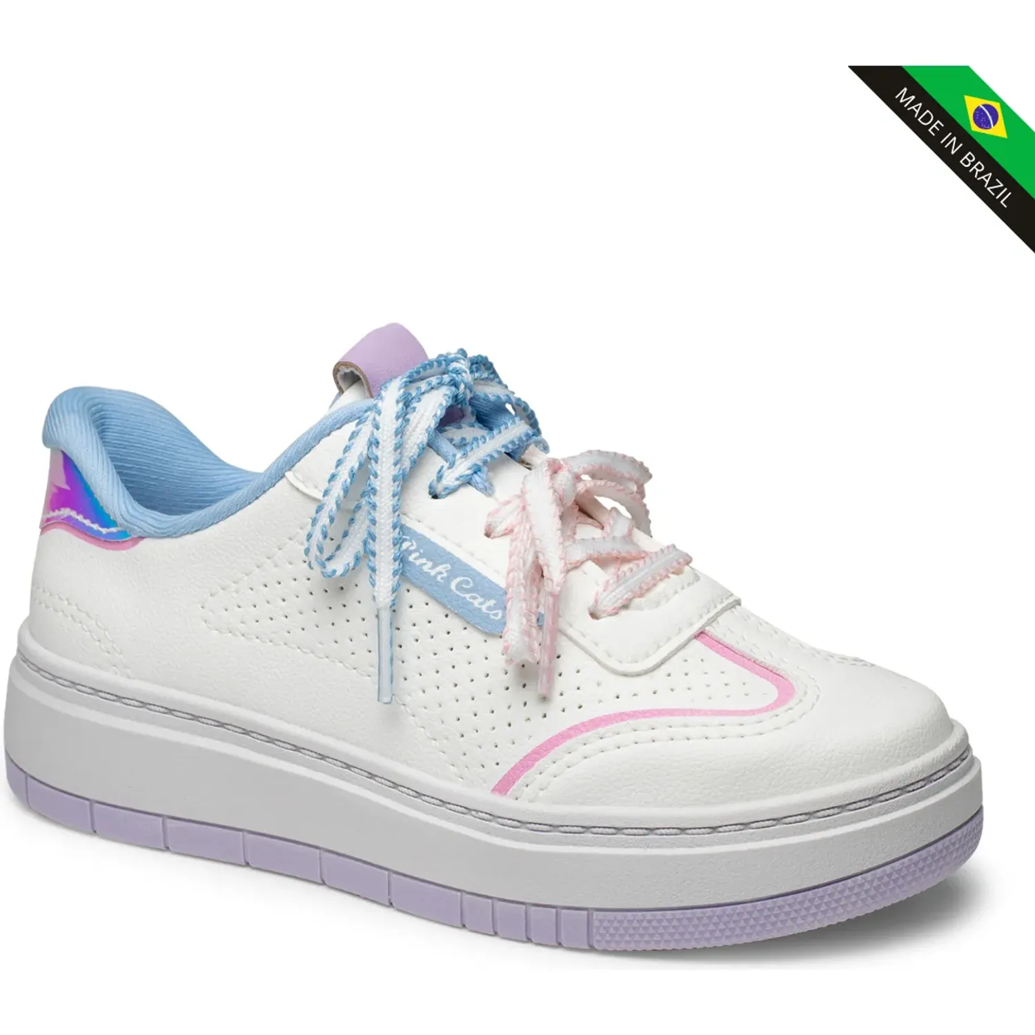 Zapatilla Pink Cats Niños V6150 color blanco / celeste | Platanitos