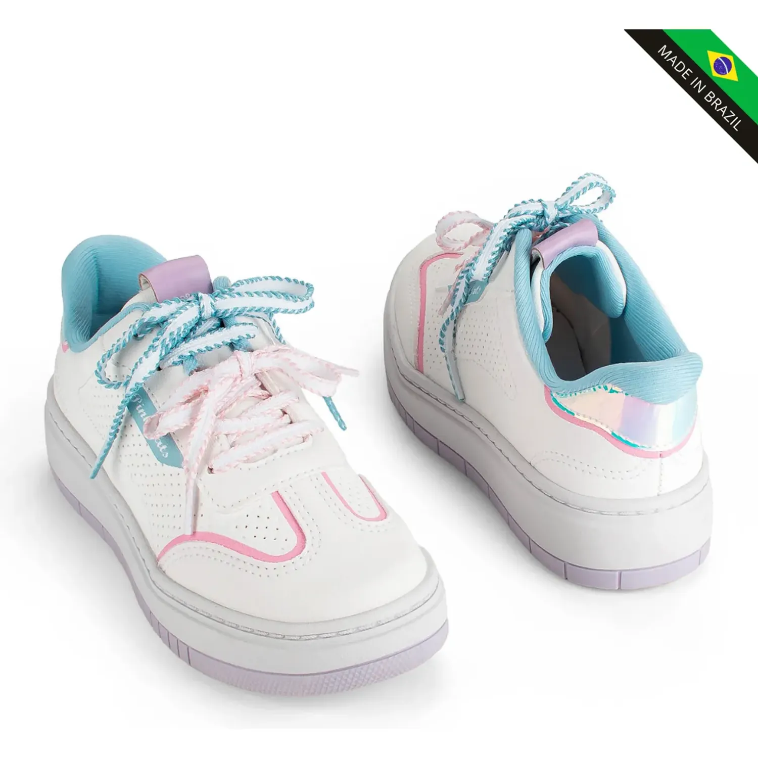 Zapatilla Pink Cats Niños V6150 color blanco / celeste | Platanitos
