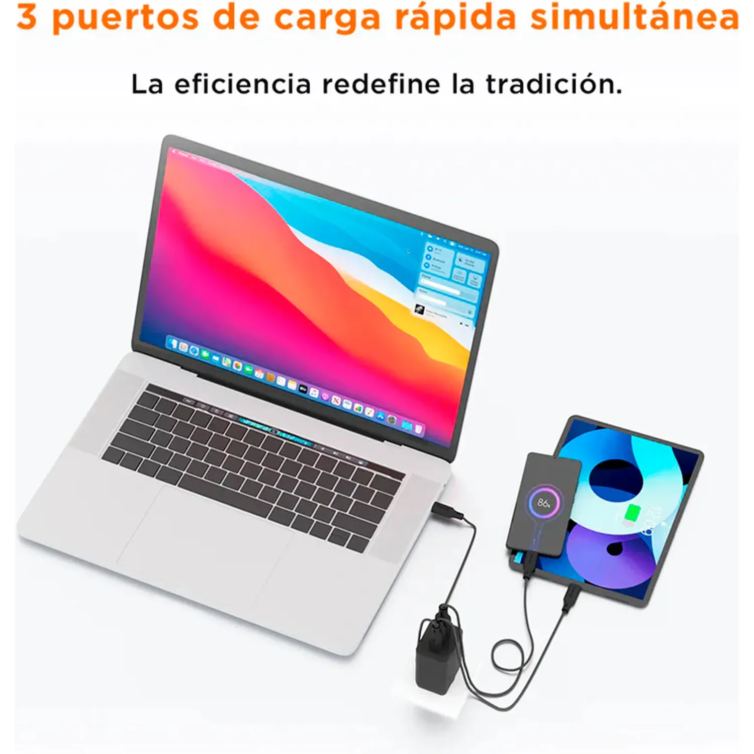 Cargador Solohour Rápido Gan 65w 3 En 1 Con Cable Usb-C A Usb-C color blanco | Platanitos