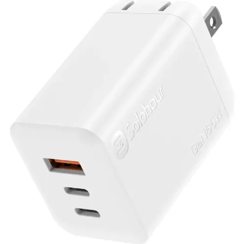 Cargador Solohour Rápido Gan 65w 3 En 1 Con Cable Usb-C A Usb-C color blanco | Platanitos