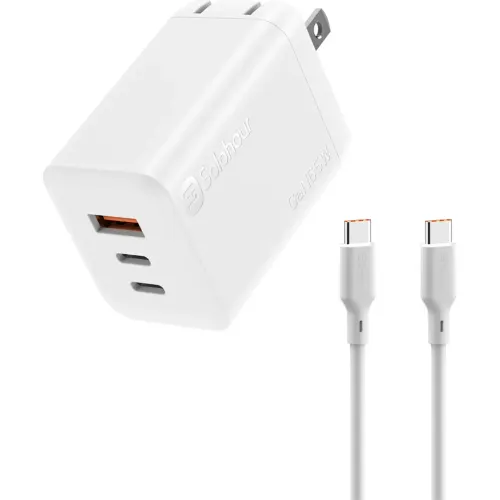 SOLOHOUR Cargador Rápido Gan 65w 3 En 1 Con Cable Usb-C A Usb-C