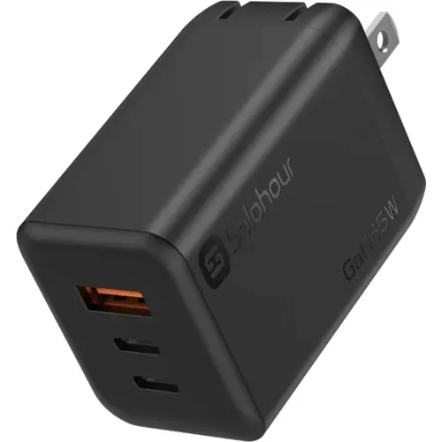 Cargador Solohour Rápido Gan 65w 3 En 1 Con Cable Usb-C A Usb-C color negro | Platanitos