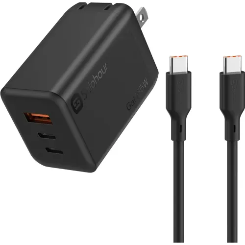 SOLOHOUR Cargador Rápido Gan 65w 3 En 1 Con Cable Usb-C A Usb-C