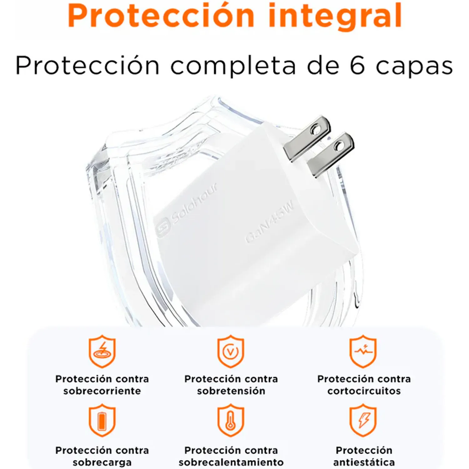 Cargador Solohour Rápido Gan 45w Con Cable Usb-C A Usb-C color blanco | Platanitos