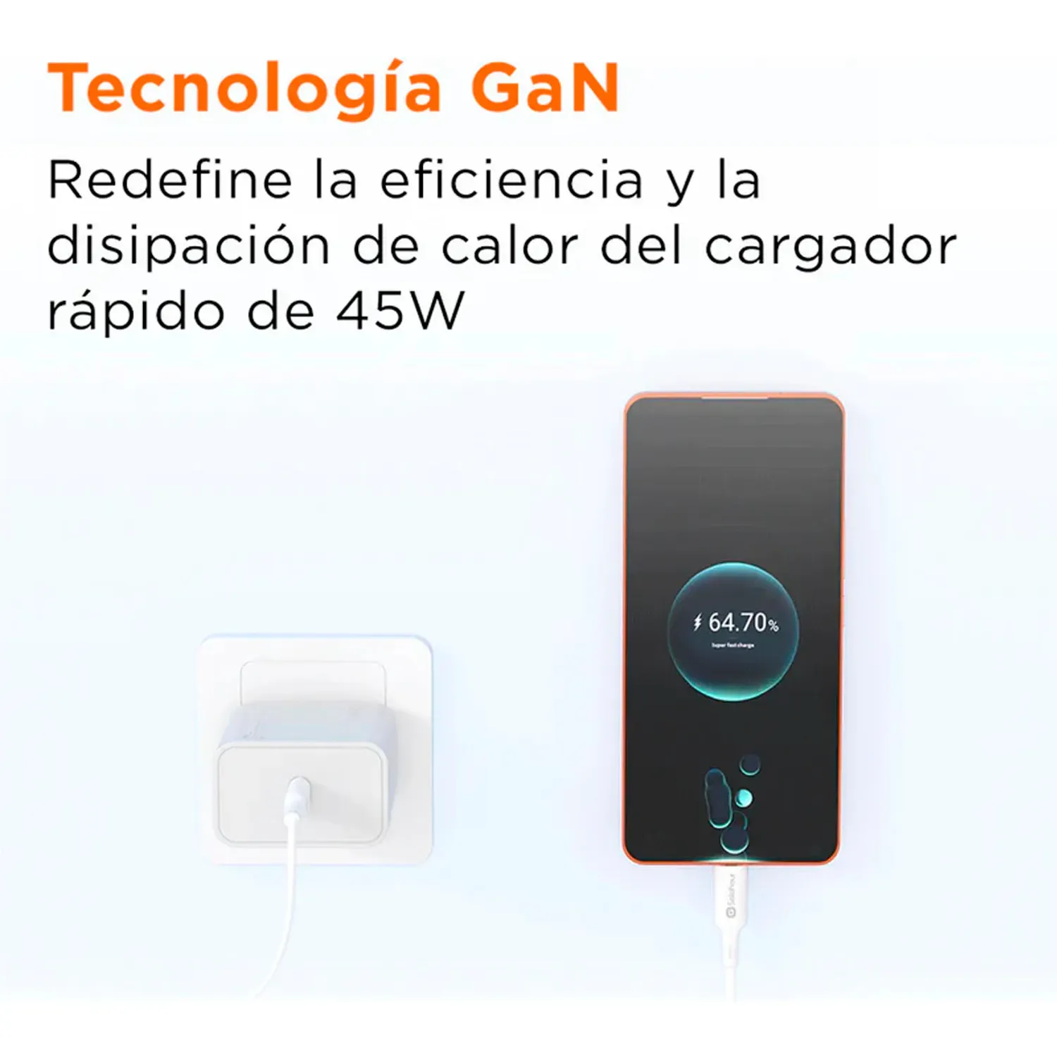 Cargador Solohour Rápido Gan 45w Con Cable Usb-C A Usb-C color blanco | Platanitos