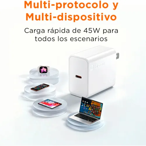 SOLOHOUR Cargador Rápido Gan 45w Con Cable Usb-C A Usb-C