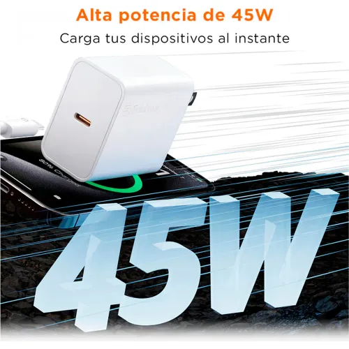 SOLOHOUR Cargador Rápido Gan 45w Con Cable Usb-C A Usb-C