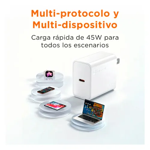 SOLOHOUR Cargador Rápido Solohour Gan 45w Con Cable Usb-C A Usb-C Negro