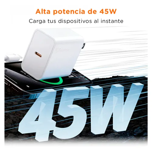 SOLOHOUR Cargador Rápido Solohour Gan 45w Con Cable Usb-C A Usb-C Negro