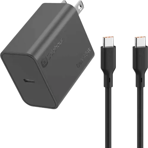 SOLOHOUR Cargador Rápido Solohour Gan 45w Con Cable Usb-C A Usb-C Negro