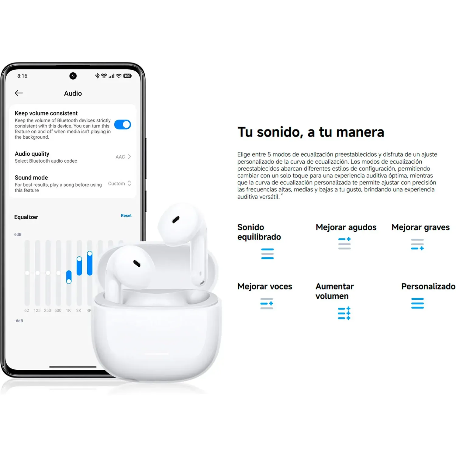 Audifonos Xiaomi Inalámbricos Redmi Buds 8 Active Bluetooth 5.4 color blanco | Platanitos