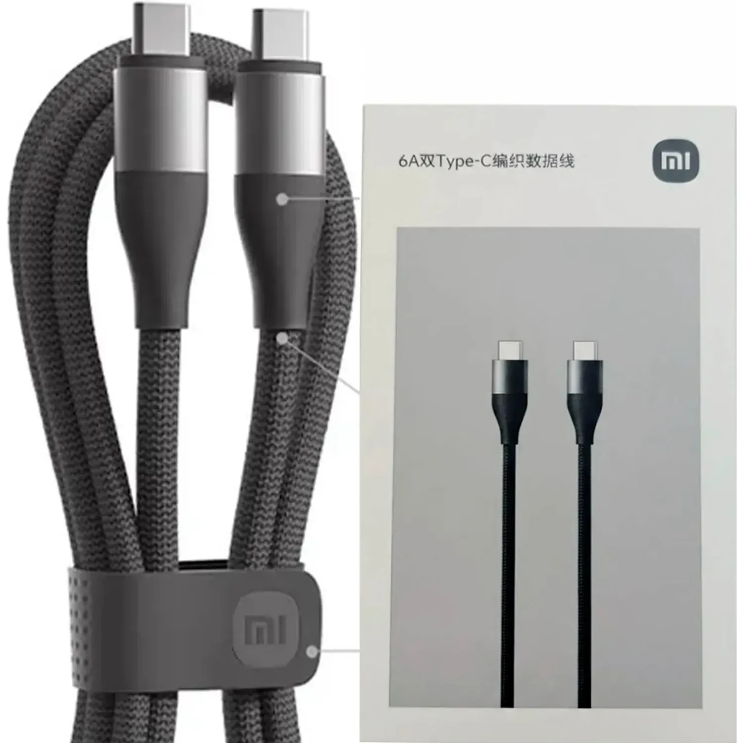 Cable Xiaomi De Carga 6a Type-C To C color negro | Platanitos