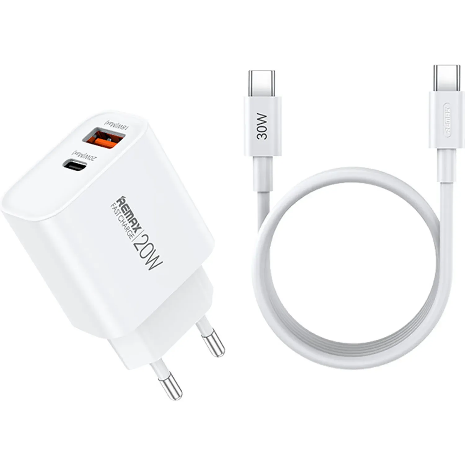 Cargador Remax Rápido Fast Charger Set Rp-U120 20w color blanco | Platanitos
