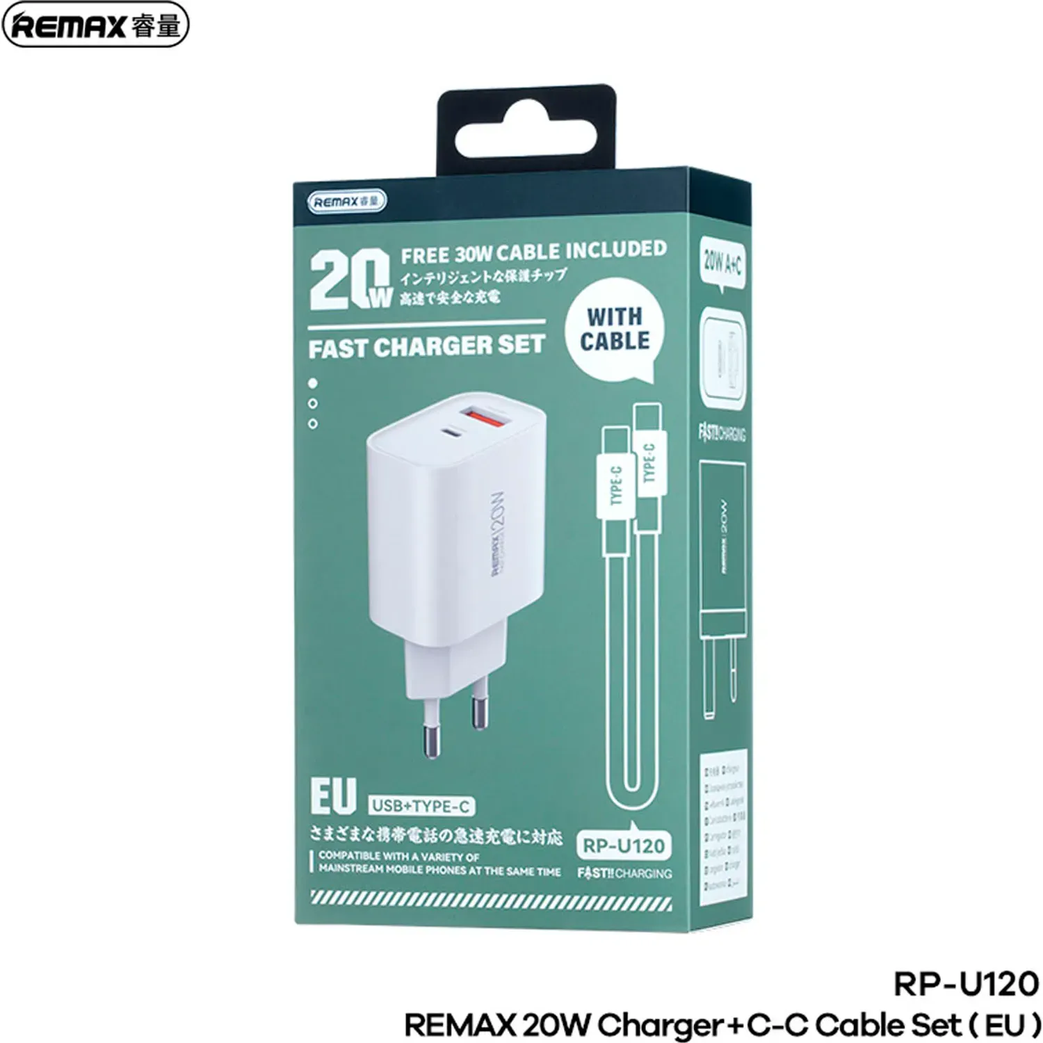 Cargador Remax Rápido Fast Charger Set Rp-U120 20w color blanco | Platanitos