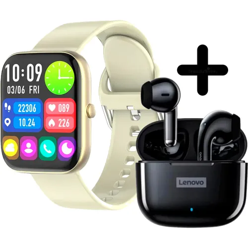 Combo Lenovo Smartwatch Vidvie S1618 Dorado + Audifonos Inalámbricos Lp40 Pro Negro color dorado | Platanitos