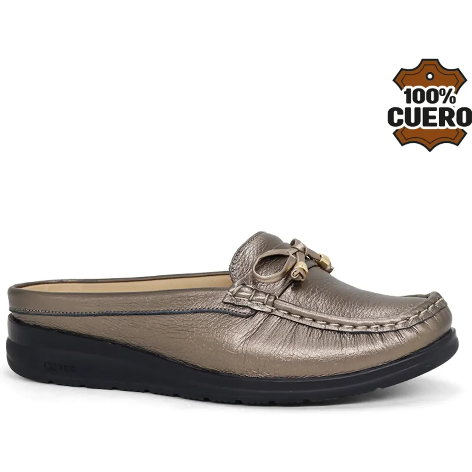 Zuecos Par&Ss Casuales De Cuero Para Mujer 2623-Ka26q1 color plata quemada | Platanitos