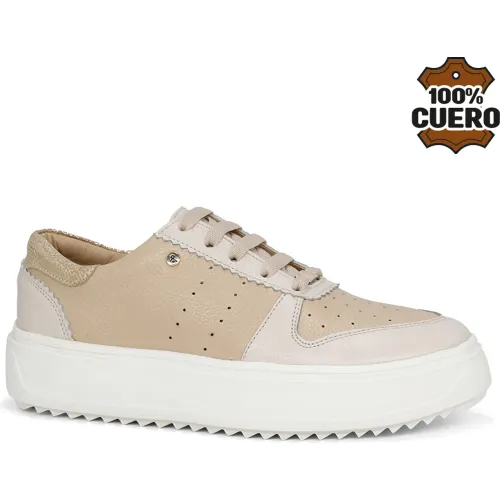 Zapatillas Par&Ss Urbanas De Cuero Mujer 2637-Ka26q1 color beige | Platanitos