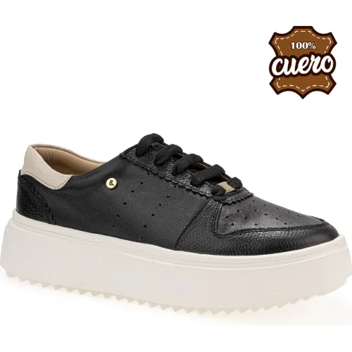 Mujer PAR&SS Negro Zapatillas Urbanas De Cuero Mujer 2637-Ka26q1