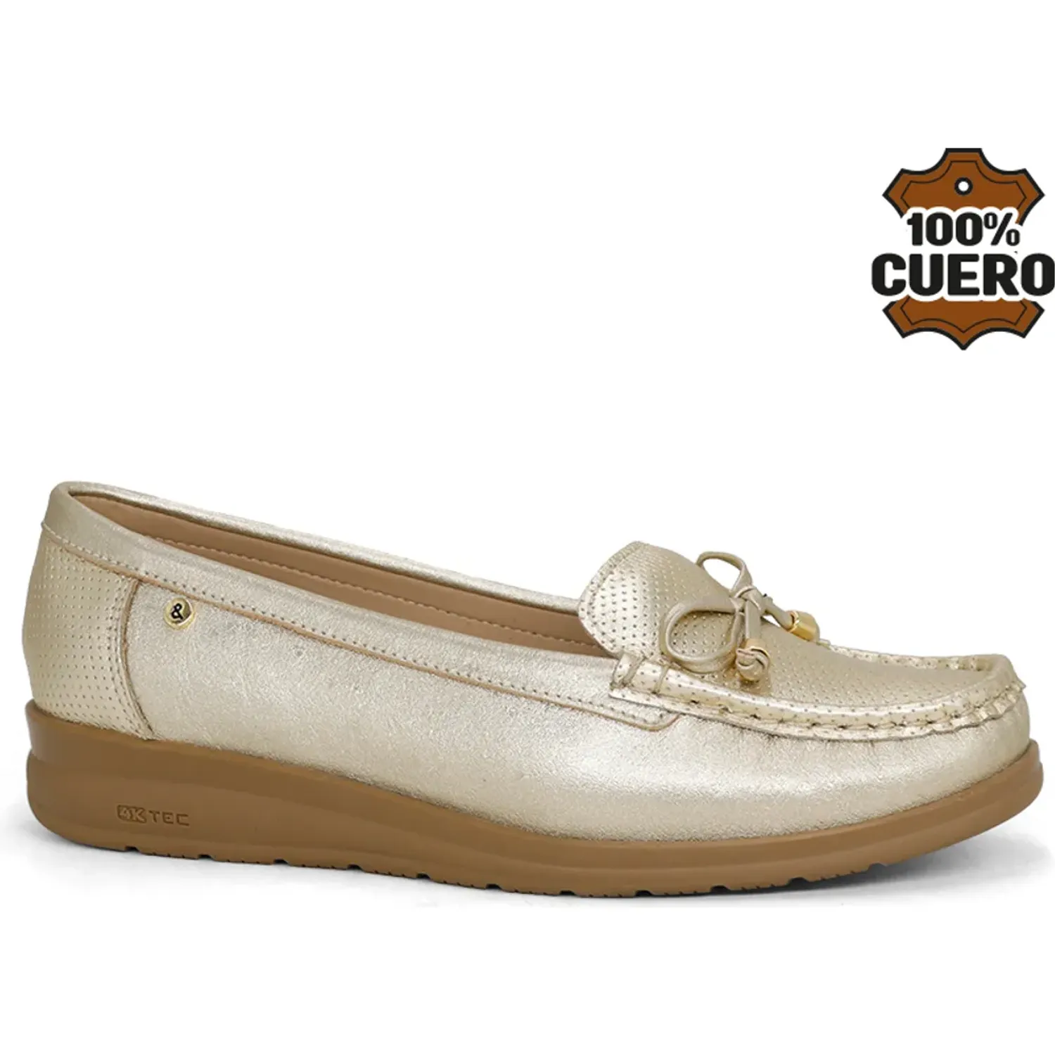 Mocasin Par&Ss Casual De Cuero Mujer 2620-Ka26q1 color dorado | Platanitos